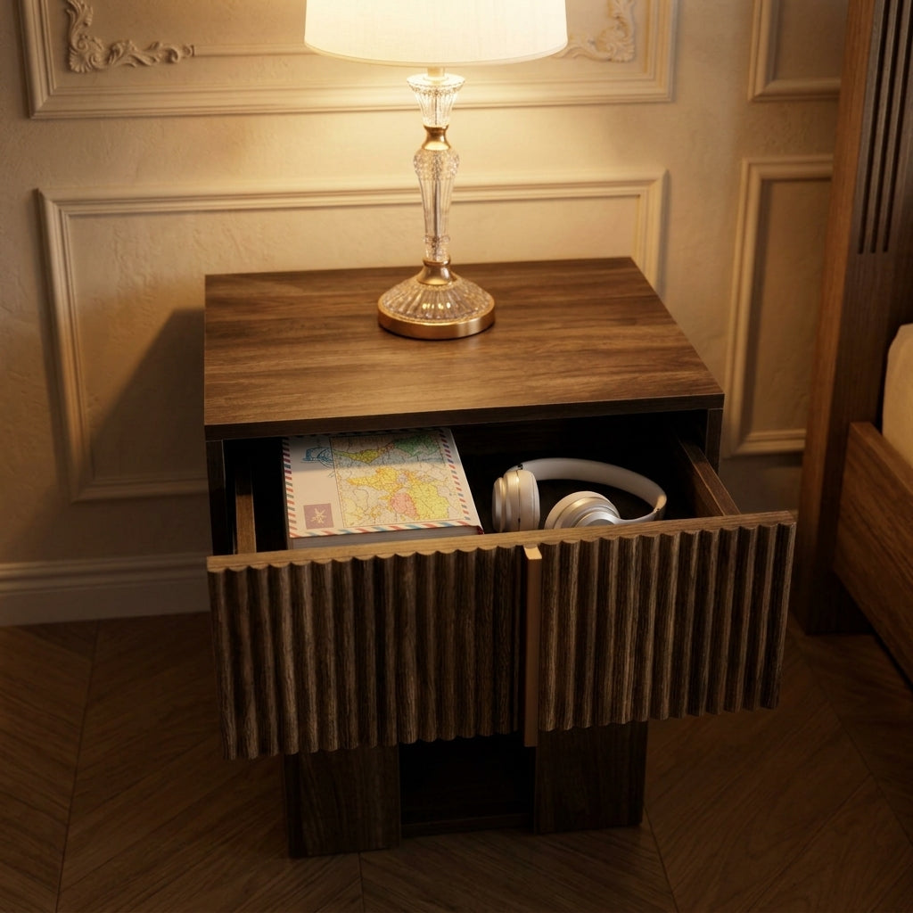 Bruno Fluted Walnut Nightstand